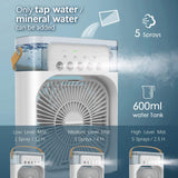 Portable Evaporative Air Cooler Fan with Humidifier, USB Rechargeable Mini Air Conditioner, Multi-Speed Cooling Fan with LED Indicators & Carry Handle