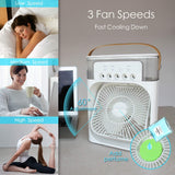 Portable Evaporative Air Cooler Fan with Humidifier, USB Rechargeable Mini Air Conditioner, Multi-Speed Cooling Fan with LED Indicators & Carry Handle